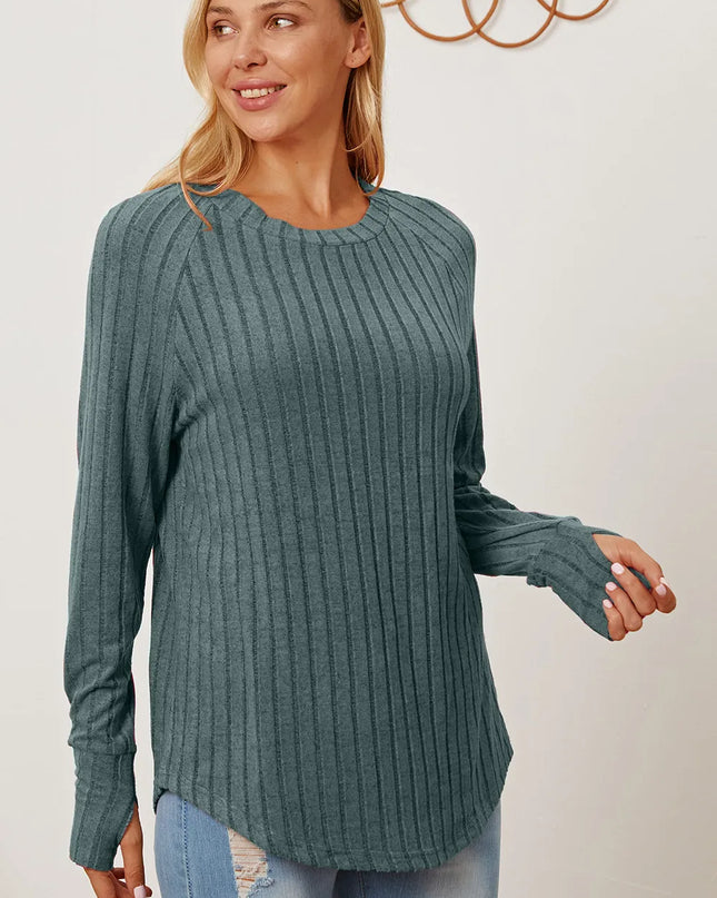 Basic Bae Full Size Ribbed Thumbhole Sleeve T-Shirt Turquoise