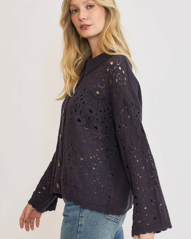 Umgee Hollow Out Button Down Cardigan