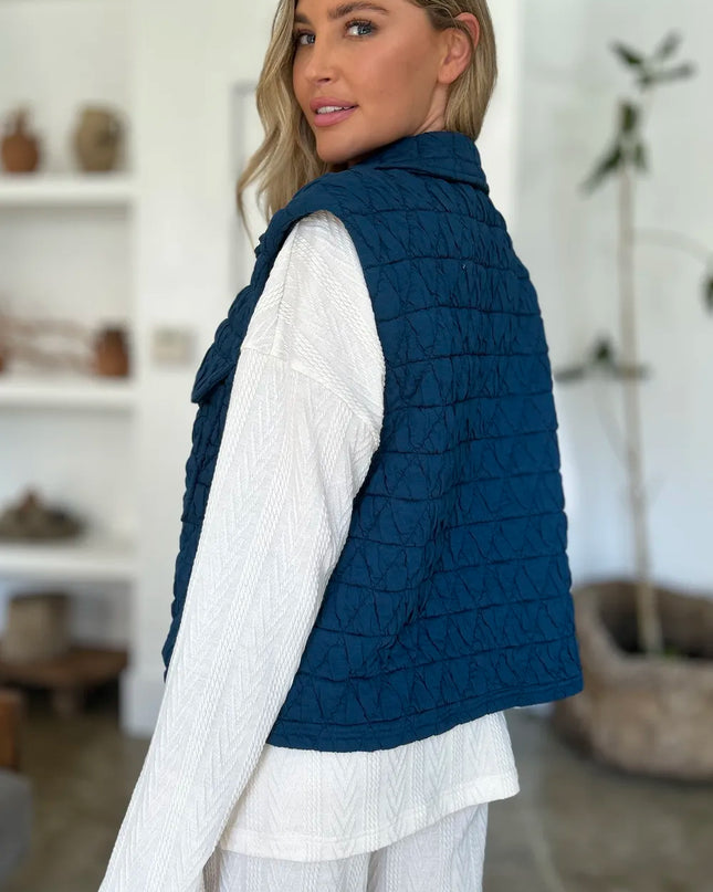 Double Take Full Size Pocketed Texture Snap Down Vest Coat