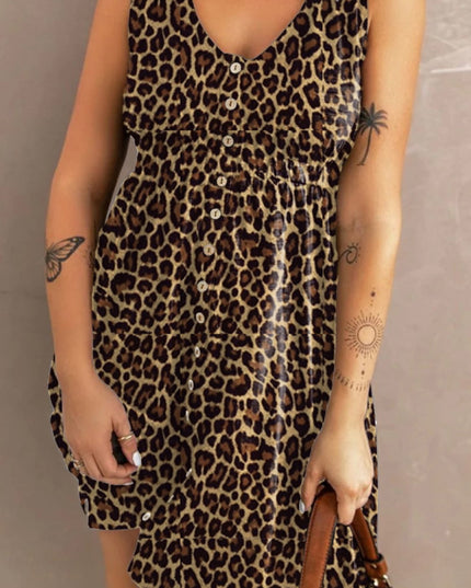 Double Take Printed Scoop Neck Sleeveless Buttoned Magic Dress with Pockets