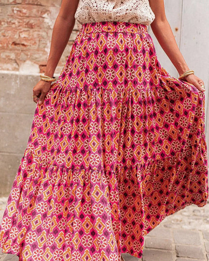 Printed Tiered Maxi Skirt Rose