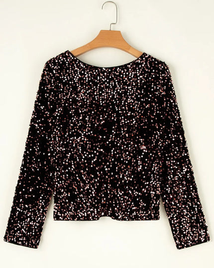 Sequin Round Neck Long Sleeve Blouse