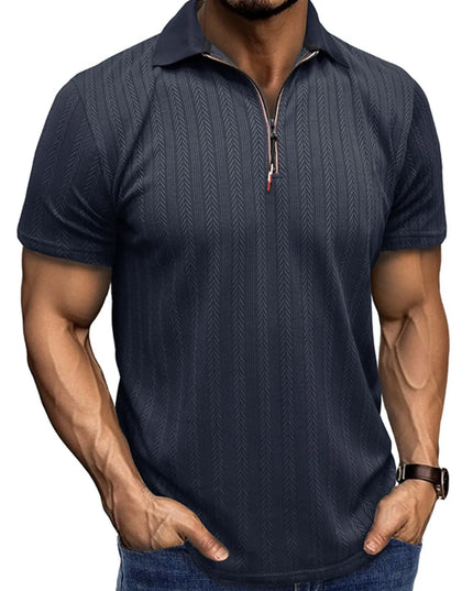 Men's Textured Quarter-Zip Polo Shirt Navy