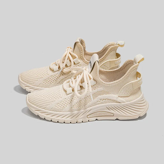 Mesh Lace-Up Platform Athletic Shoes Beige