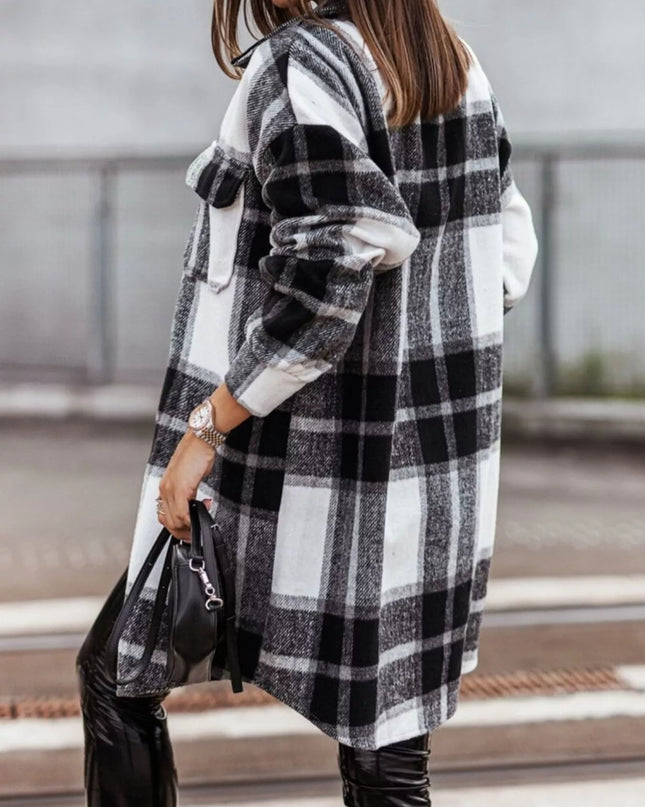 Button Down Collared Neck Plaid Flannel Shacket