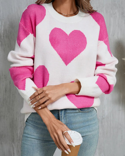 Angel Wings Contrast Heart Dropped Shoulder Long Sleeve Sweater