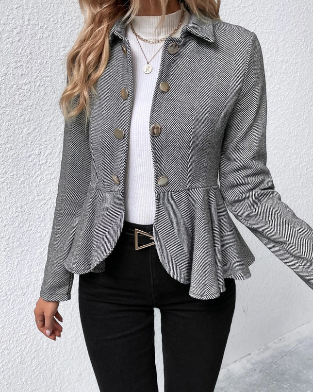 Ruffle Hem Collared Blazer Gray