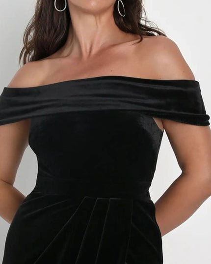 Off-Shoulder Wrap Dress with Side Slit Black