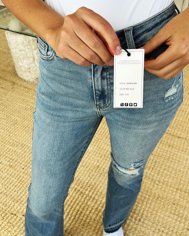 Judy Blue Full Size Mid Rise Destroyed Hem Distressed Jeans