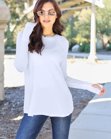 Basic Bae Full Size Round Neck Long Sleeve T-Shirt White
