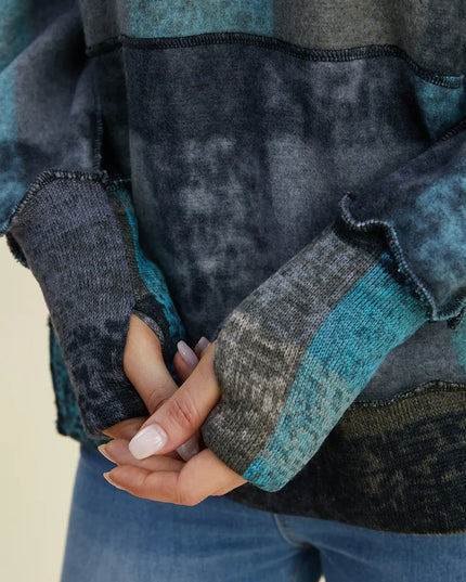 Double Take Full Size Plaid Dropped Shoulder Fleece Hoodie