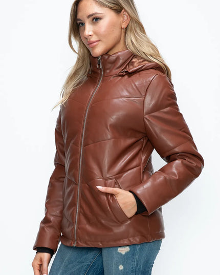 How Dare U Pocketed Zip Up Puffer Jacket with Removable Hood