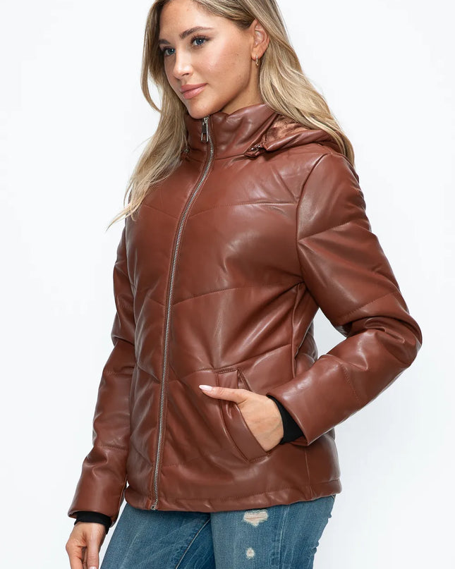 How Dare U Pocketed Zip Up Puffer Jacket with Removable Hood