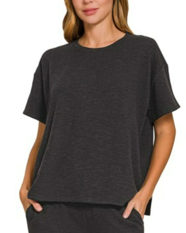 Zenana Slub Short Sleeve T-Shirt and Pants Set