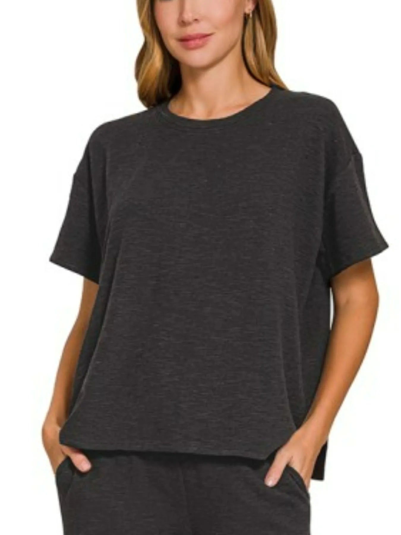 Zenana Slub Short Sleeve T-Shirt and Pants Set