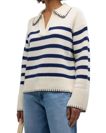 Striped Johnny Collar Sweater
