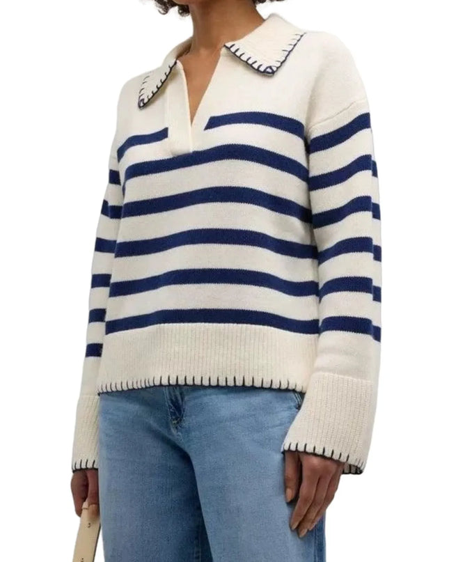 Striped Johnny Collar Sweater
