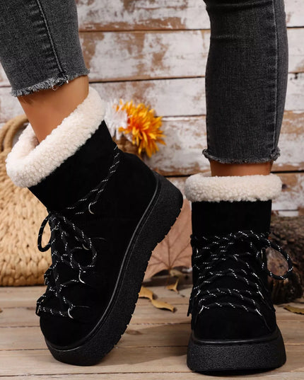 Round Toe Lace Up Platform Boots Black