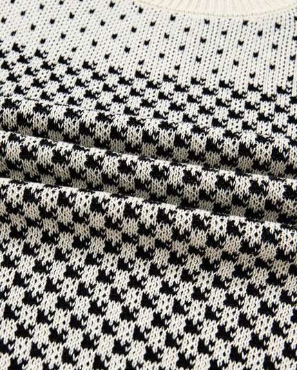 Contrast Color Pattern Lantern Sleeve Sweater