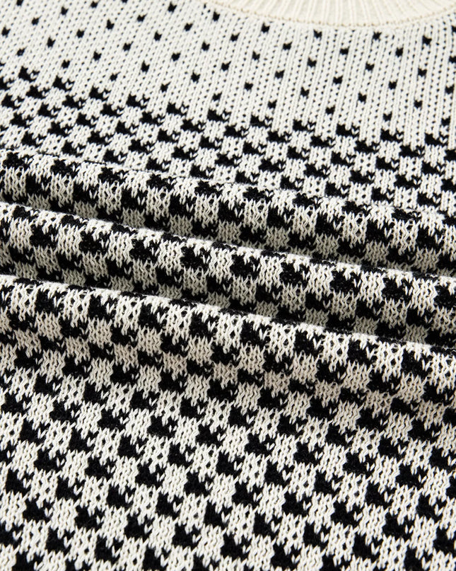 Contrast Color Pattern Lantern Sleeve Sweater