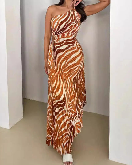 Printed One Shoulder Asymmetrical Maxi Dress
