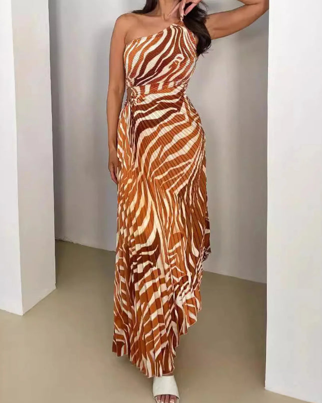 Printed One Shoulder Asymmetrical Maxi Dress
