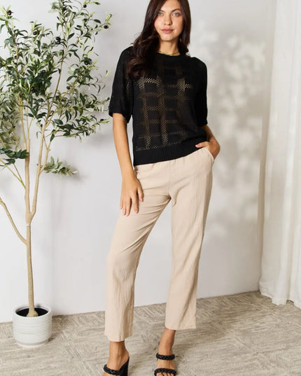 Mandy Ribbed Trim Round Neck Knit Top