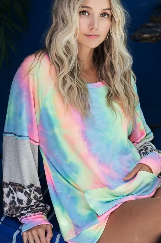 BiBi Tie Dye French Terry Sweatshirt with Contrast CHARCOAL TIE DYE