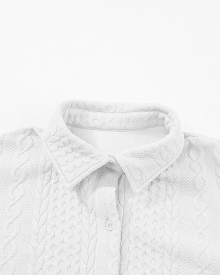 Cable Texture Puff Sleeve Loose Shacket