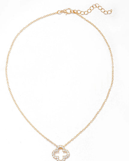 Inlaid Zircon Clover Pendant Necklace