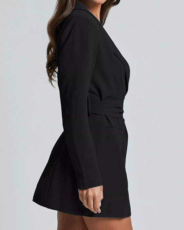 Lapel Collar Tie Waist Blazer