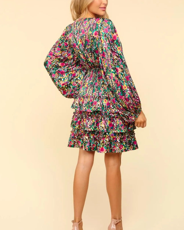 Haptics V-Neck Satin Floral Layered Dress