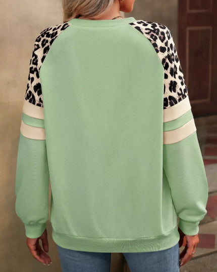 Leopard Round Neck Raglan Sleeve Sweatshirt