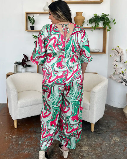 Double Take Full Size Half Sleeve Wide Leg Jumpsuit