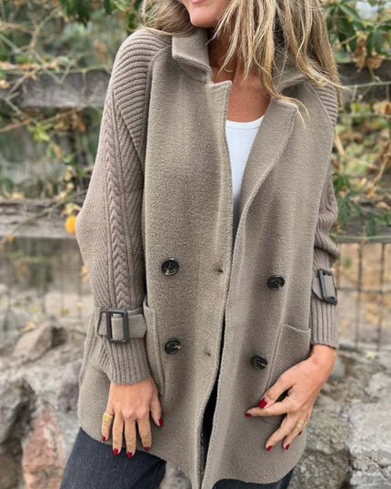 Full Size Texture Knit Longline Coat Plus Size Mocha