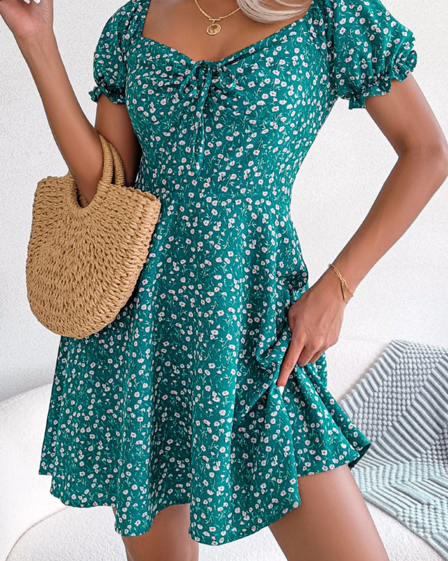 Ditsy Floral Drawstring A-Line Dress