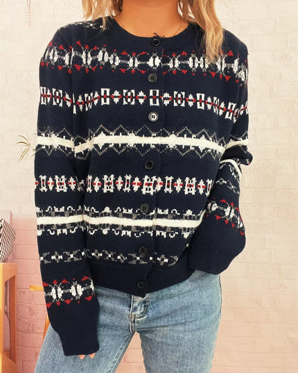 Vintage Pattern Button-Down Cardigan