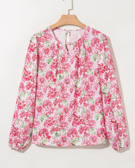 Floral Print Keyhole Neck Blouse