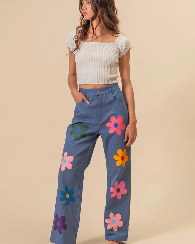 BiBi Flower Print Straight Legs Pants