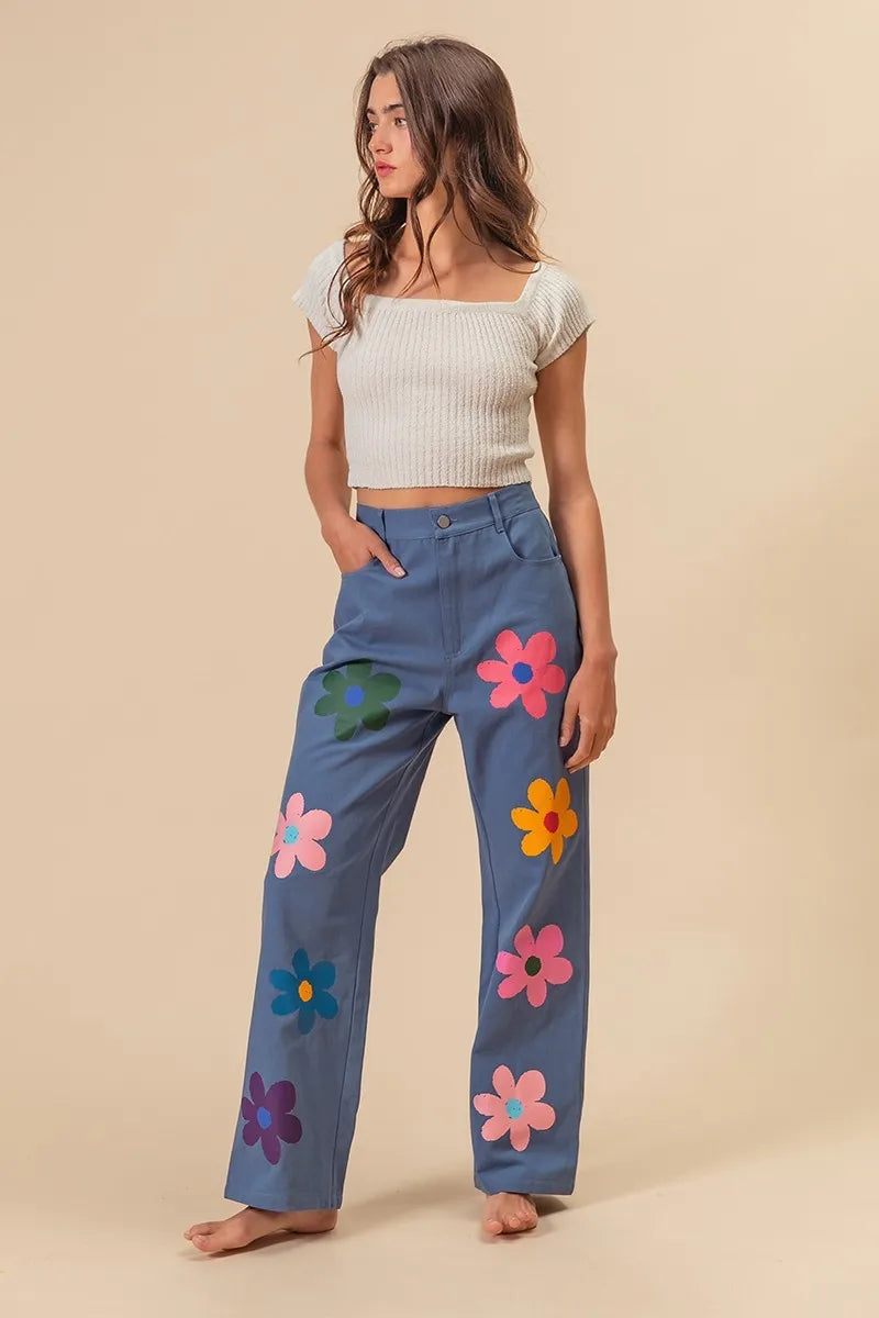 BiBi Flower Print Straight Legs Pants