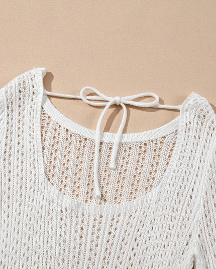 Hollow Out Bell Sleeve Drawstring Knit Cover Up Dress