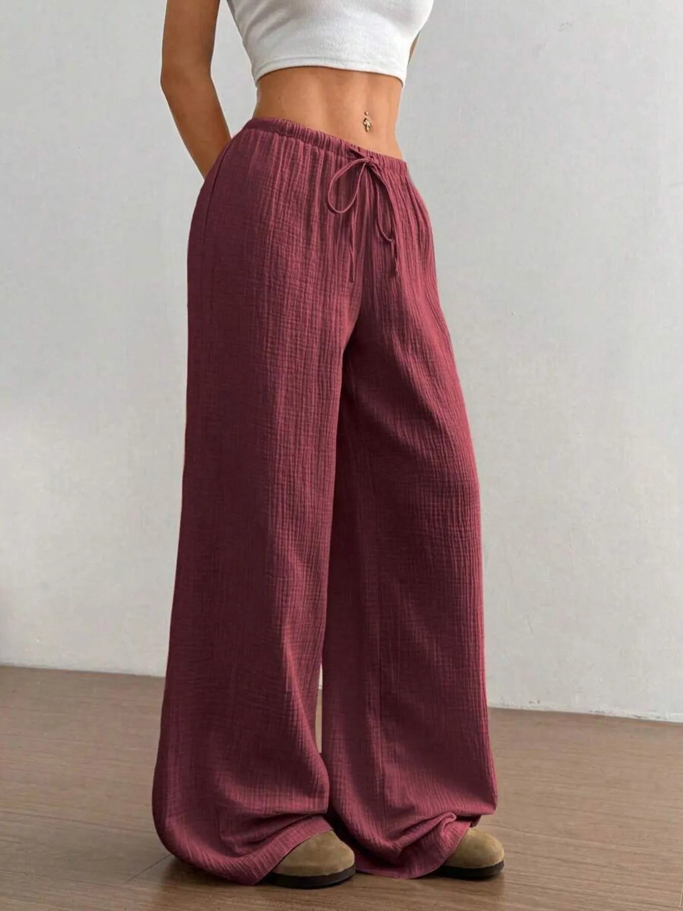 Wide Leg Drawstring Casual Pants