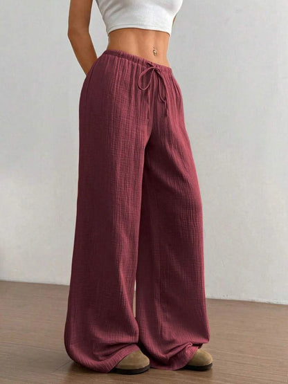 Wide Leg Drawstring Casual Pants