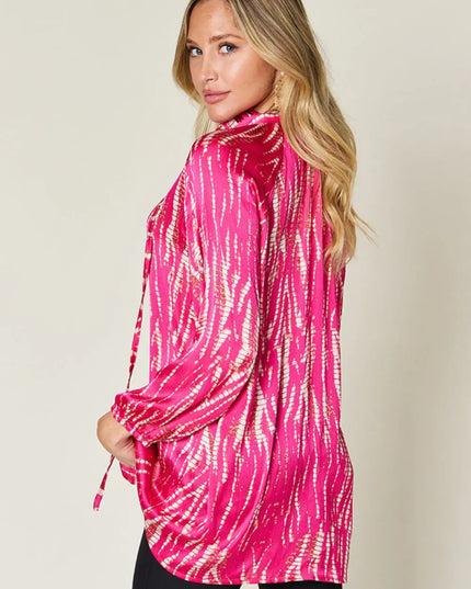 Double Take Full Size Printed Button Up Long Sleeve Shirt