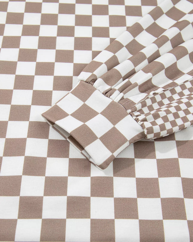 Checkered Pattern Oversized Drawstring Hoodie