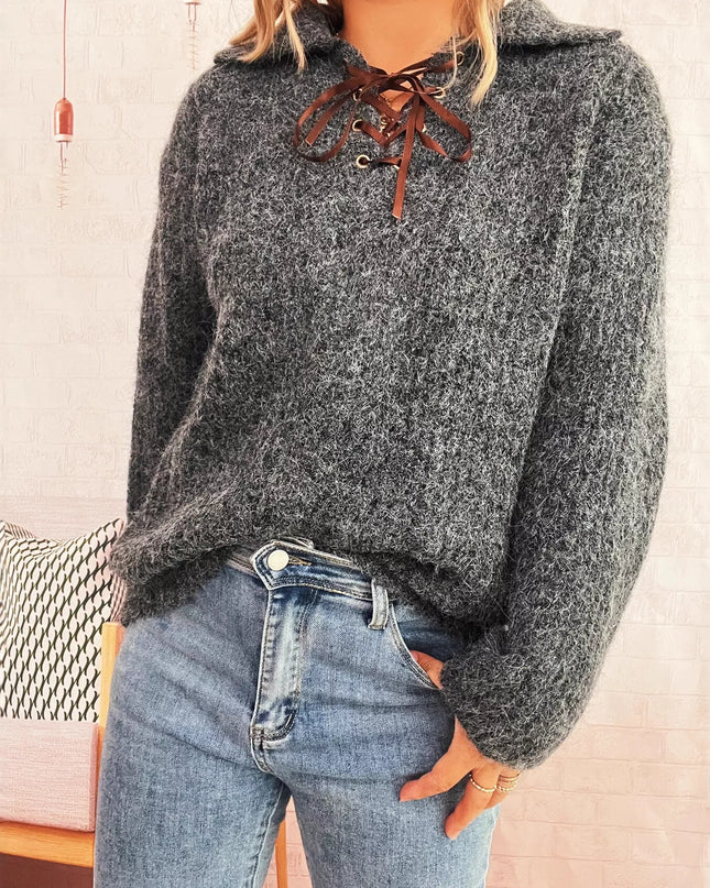 Lace Up Long Sleeve Sweater
