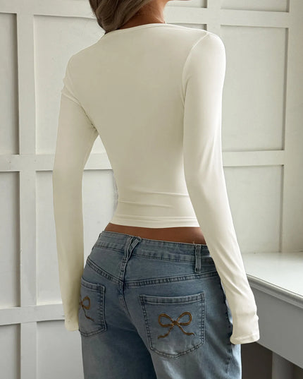 Cut-Out Long Sleeve Crop T-Shirt