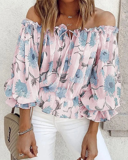 Off-Shoulder Floral Print Blouse Pink