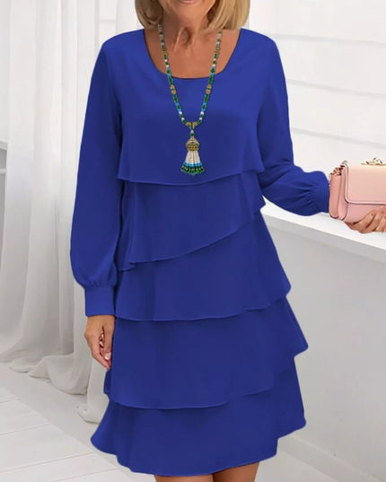 Full Size Layered Long Sleeve Mini Dress Plus Size Blue