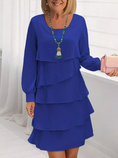 Full Size Layered Long Sleeve Mini Dress Plus Size Blue